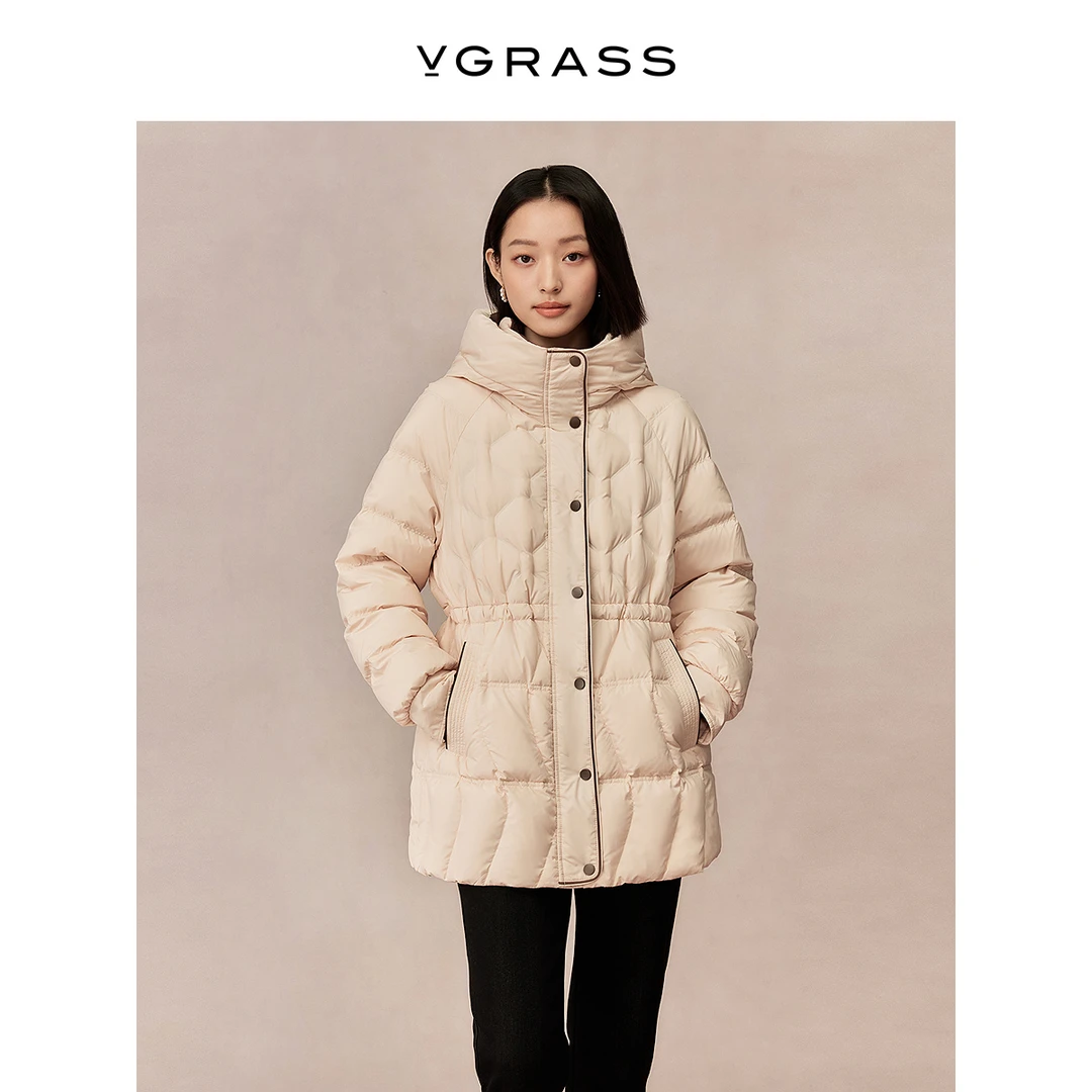 【晨粉专享价】VGRASS撞色边连帽羽绒服冬季新款90鸭绒DSY1P4057Z