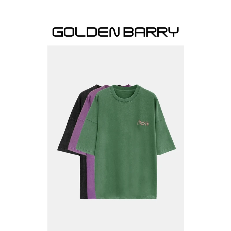 GOLDENBARRY|201876男女同款 印花做旧休闲T恤