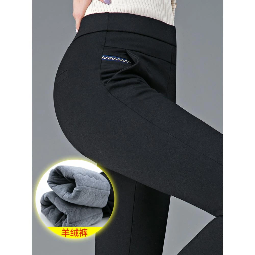 冬季加绒加厚毛绒裤外穿打底裤棉裤女高腰松紧腰妈妈保暖裤裤