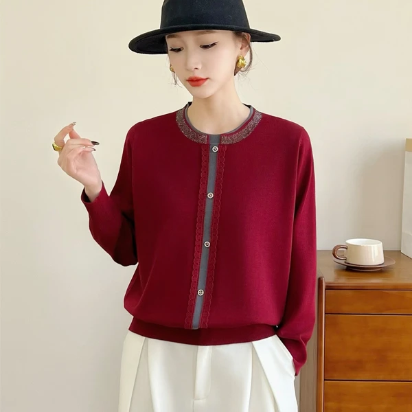 中年妈妈春装针织衫2025新款洋气中老年女装毛衣外穿打底上衣服
