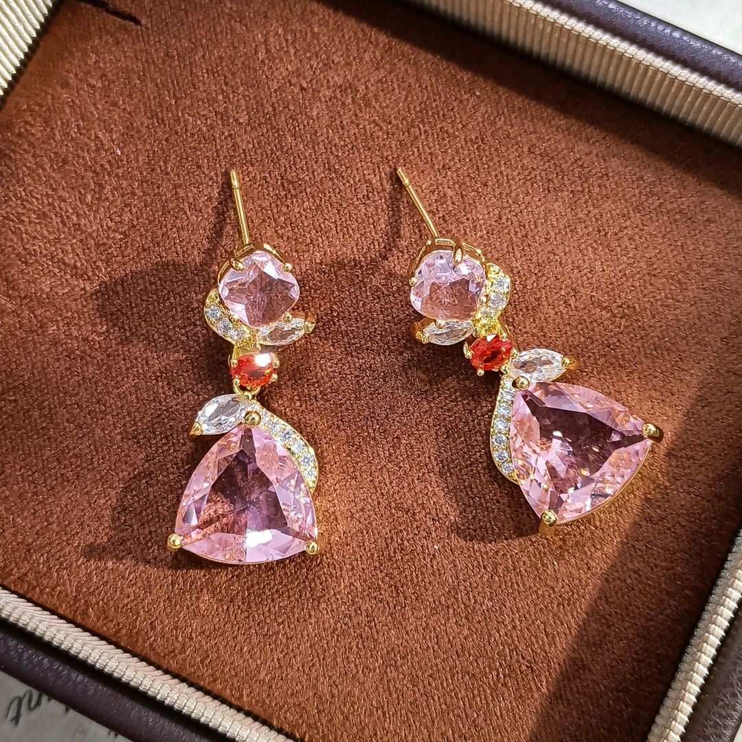 铜合金合成锆石耳饰 VWYS-009265【桃夭颤星】耳饰简约小众精致