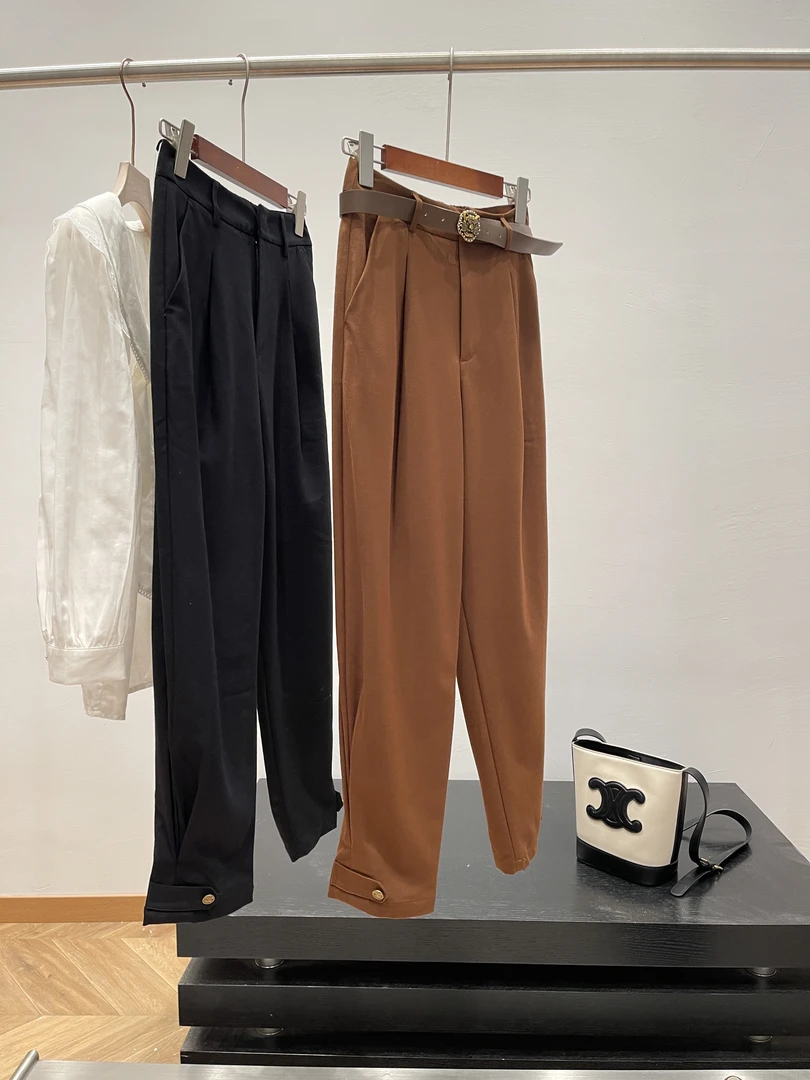 特！梨型"神"裤！含羊毛斜纹西装裤！宽松垂感休闲裤 F497 女装H5444