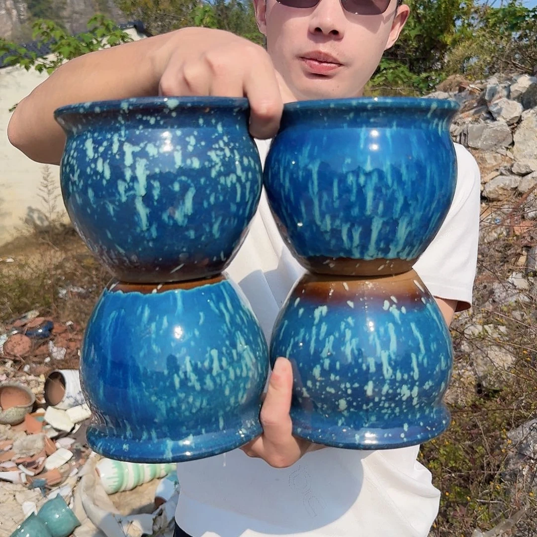 紫砂花盆四个蓝欧蓝四个