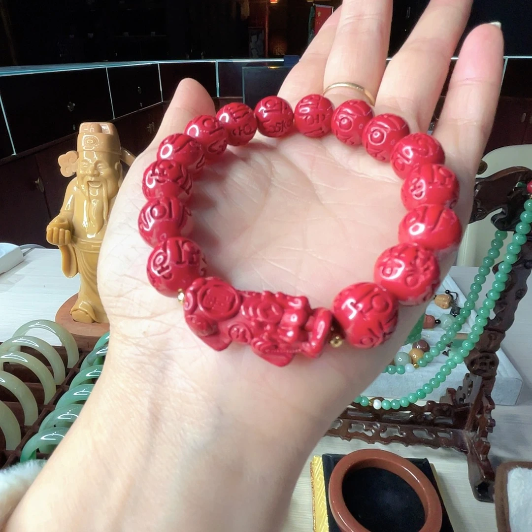 天然辰砂15男女同款大珠子手串