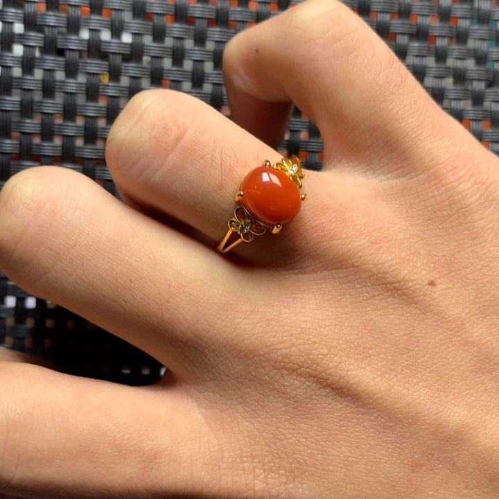 银S925镀金镶嵌戒指南红玛瑙