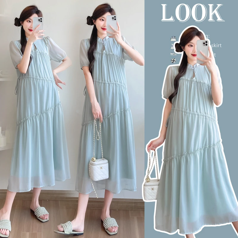 韩版显瘦孕妇装洋气2025春仙女裙新中式国风孕妇连衣裙孕期裙子