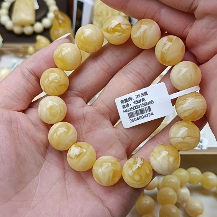 未镶嵌蜜蜡手串浓白蜡带黄花