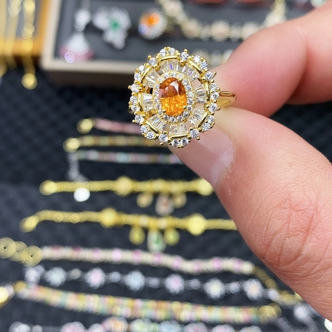 戒指石榴石银S925镶嵌