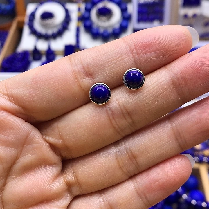 青金石银S925镶嵌耳钉