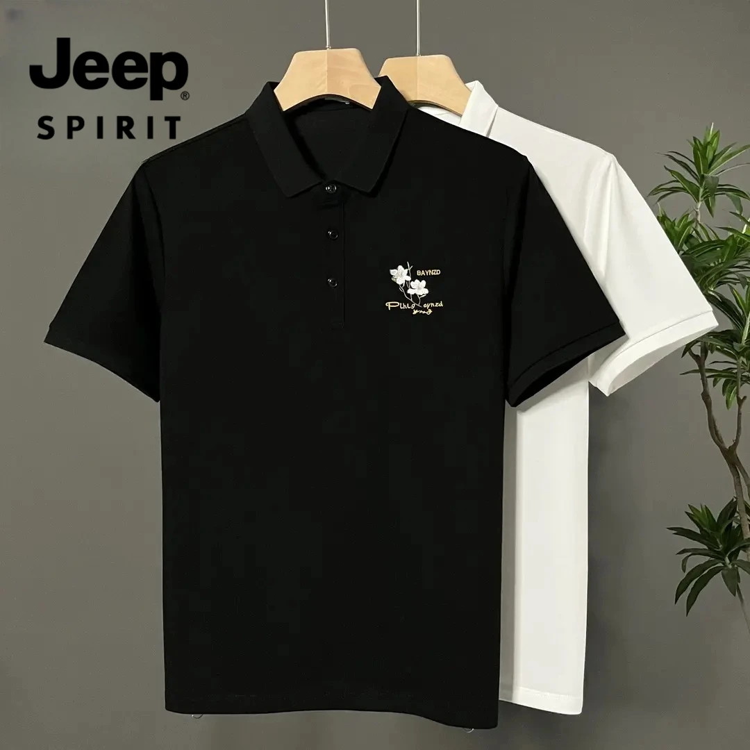 JEEPSPIRIT夏季刺绣男士Polo衫短袖修身休闲商务百搭翻领薄款修身