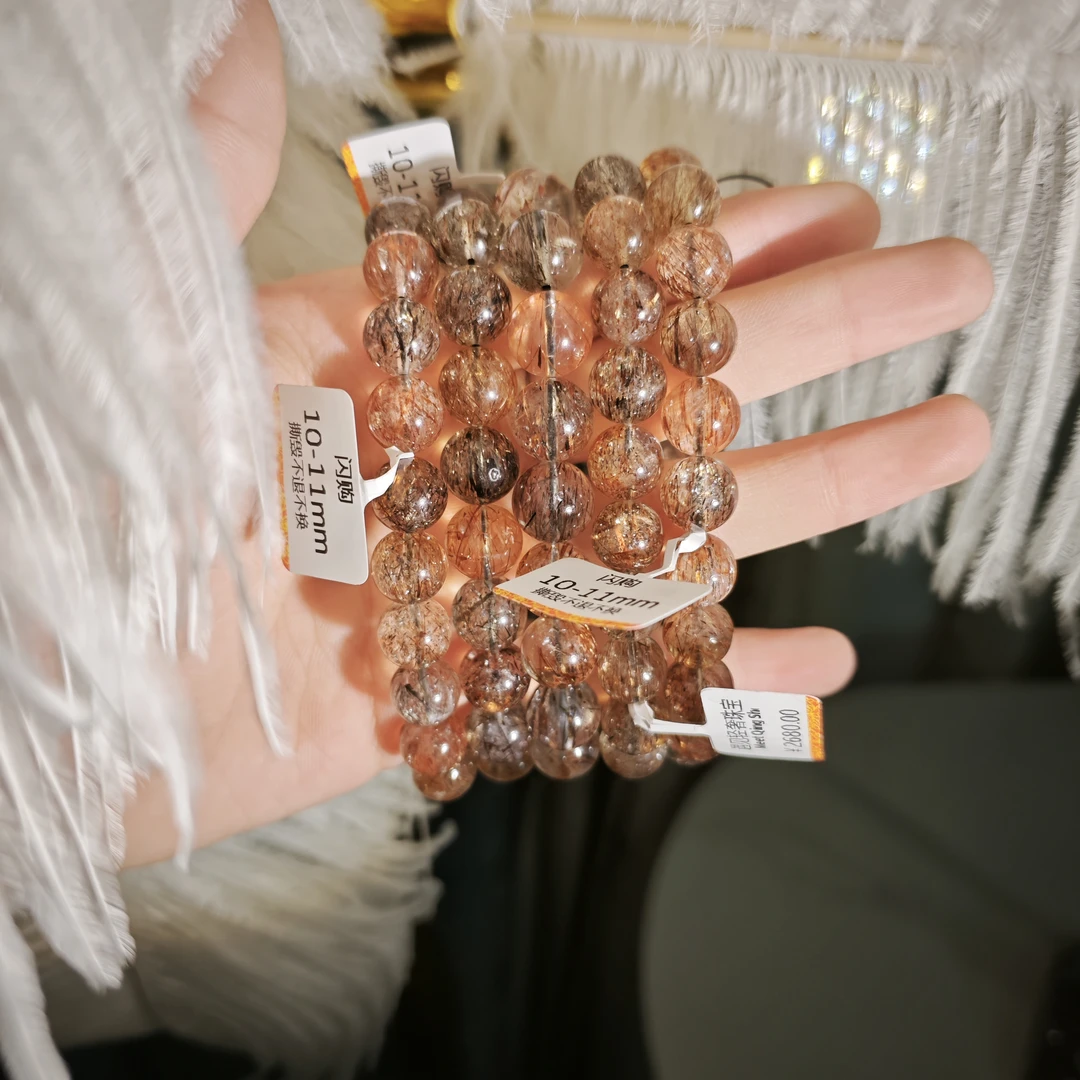 【遇见轻奢珠宝】-00170-天然水晶黑金超单圈手链珠径9-10多样性发1