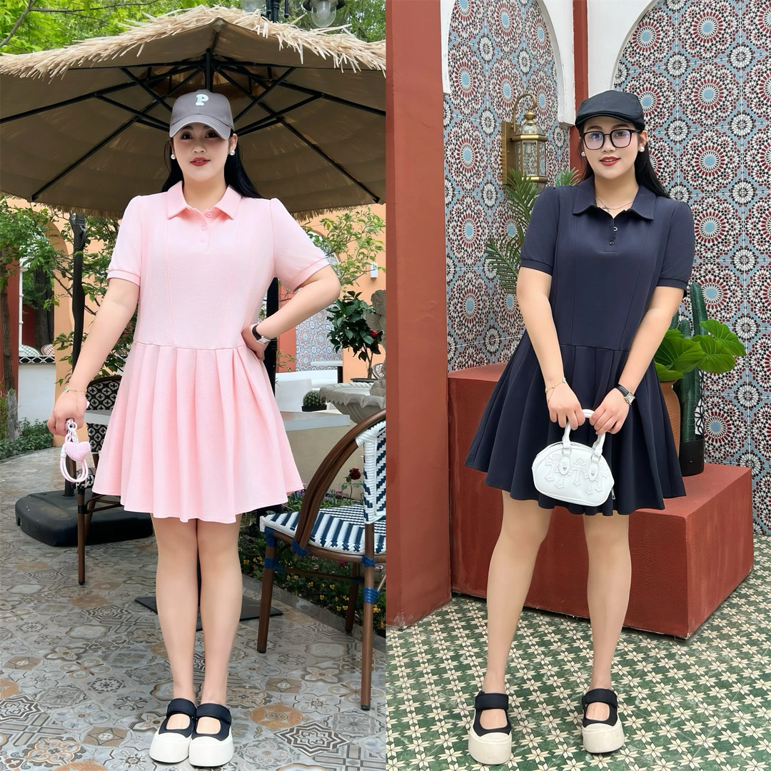 夏樱絮雪 /网球少女修身POLO领连衣裙14895花契大码200斤胖mm时尚