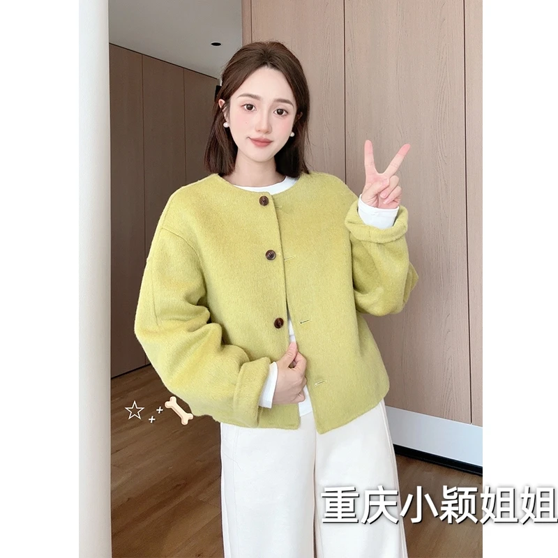 拼接小香风短款圆领小个子法式毛呢外套上衣开衫秋冬循环PUSH