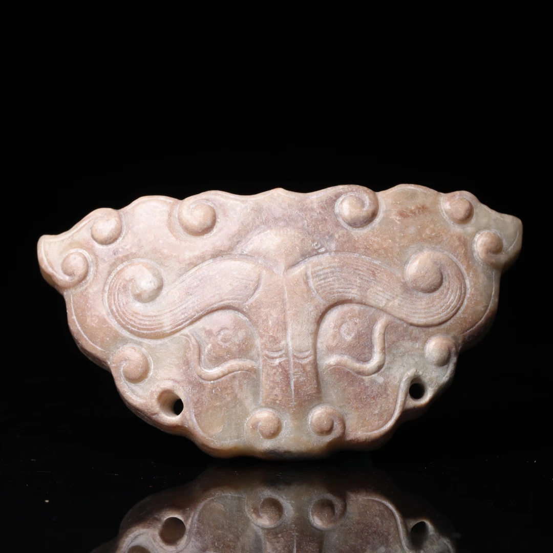 明代和田玉兽面纹带饰-CS