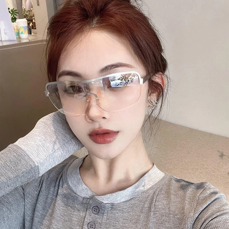 帕森精品牌欧美大脸连体水银色墨镜弧形yk2防风夜骑行眼镜女款潮