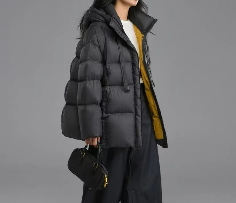 2050号7712#韩系百搭连帽休闲显瘦中长款填充外套