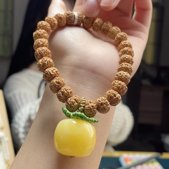 蜜蜡未镶嵌裸石柿柿如意手串