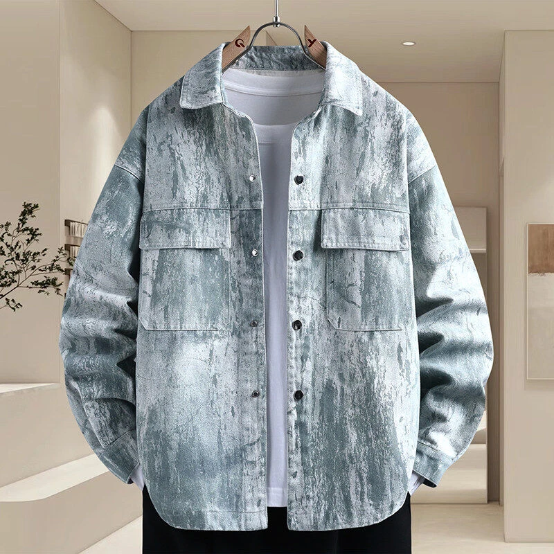牛仔夹克男春新款扎染水洗牛仔夹痞帅牛仔上衣青少年工装外套613