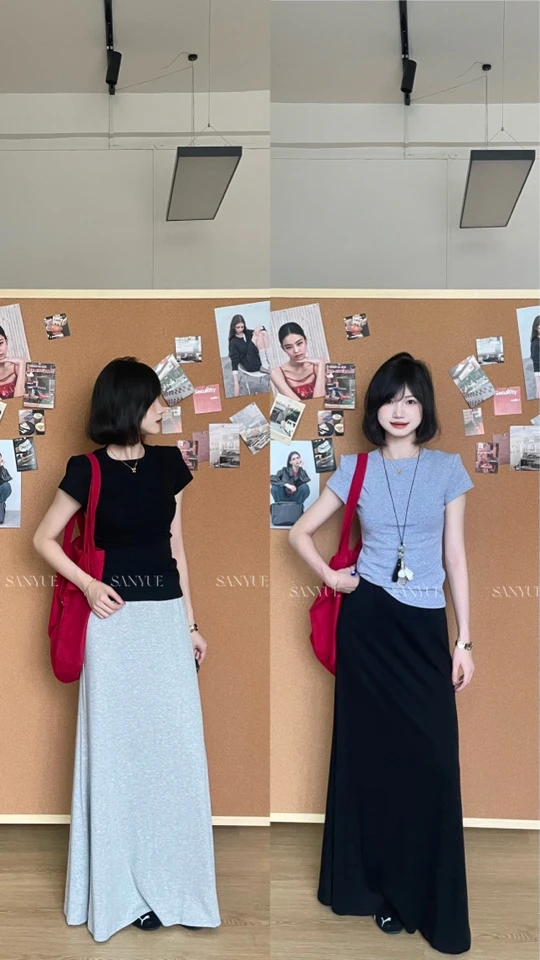 SANYUE【清no退】显瘦橡筋半裙休闲百搭半身裙松紧腰长裙