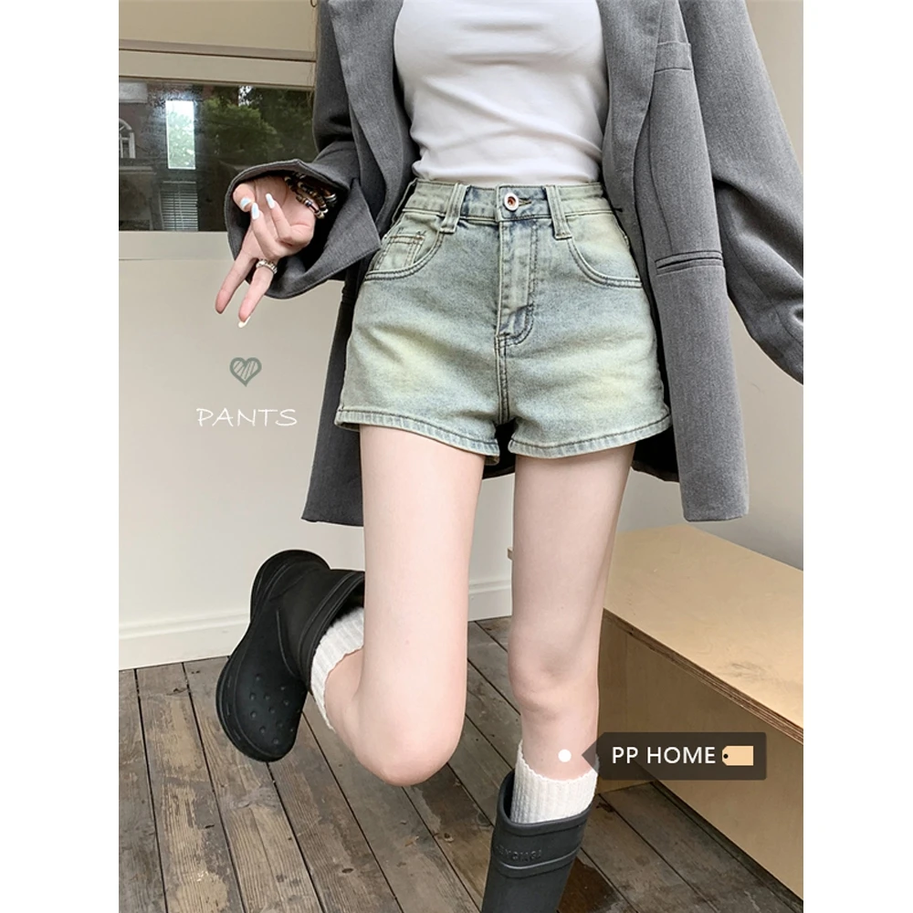 美式复古辣妹高腰牛仔短裤女夏季2025新款浅色设计感口袋百搭热裤
