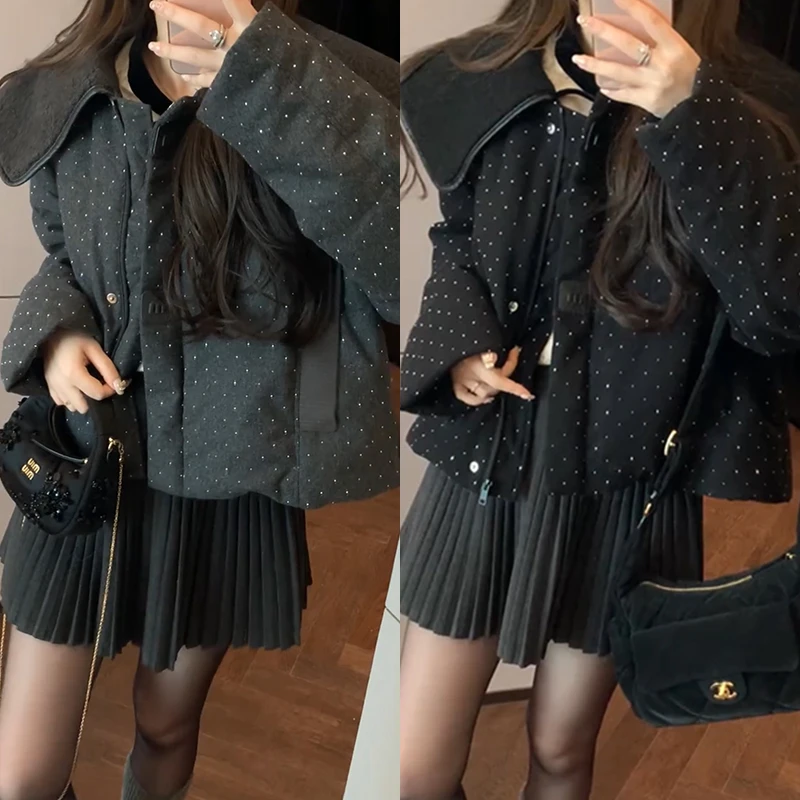 【mimius】&喵喵 韩系欧尼大翻领镶钻外套 汉服F11352