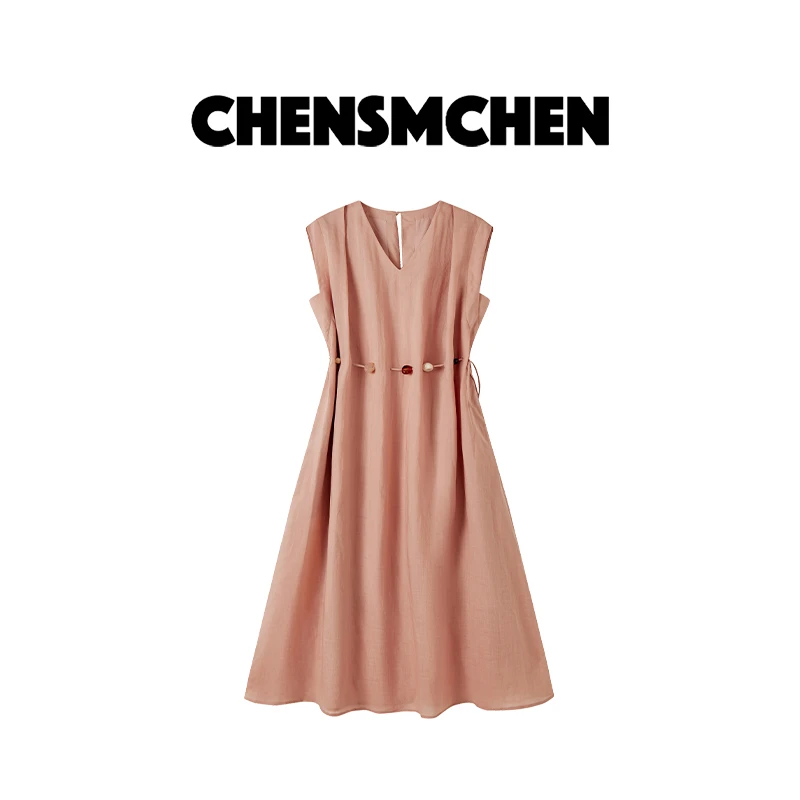 CHENSMCHEN100苎麻收腰简约显瘦气质连衣裙夏季百搭裙子CSL4026YW