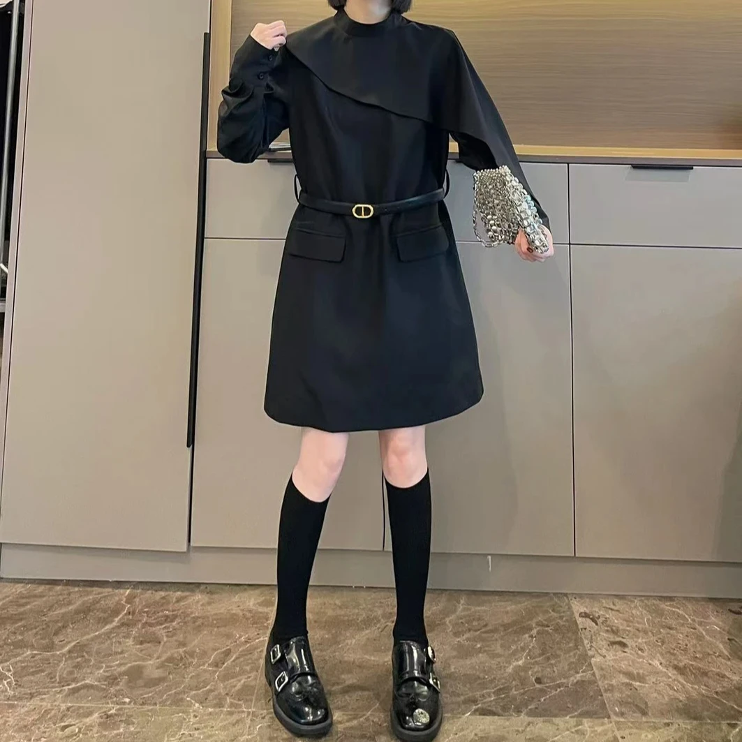 2025秋季新款法式时尚减龄长袖连衣裙女生收腰显瘦复古中长款裙子