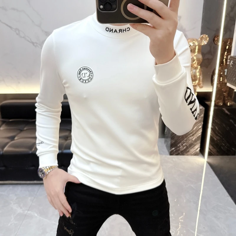 冰希名品.重工男士时尚潮流百搭保暖圆领长袖打底T恤2025冬季新款