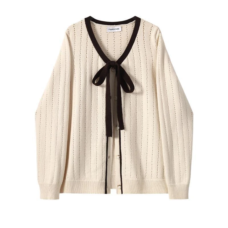 法式复古V领毛衣外套秋季大码遮肉显瘦内搭针织衫上衣