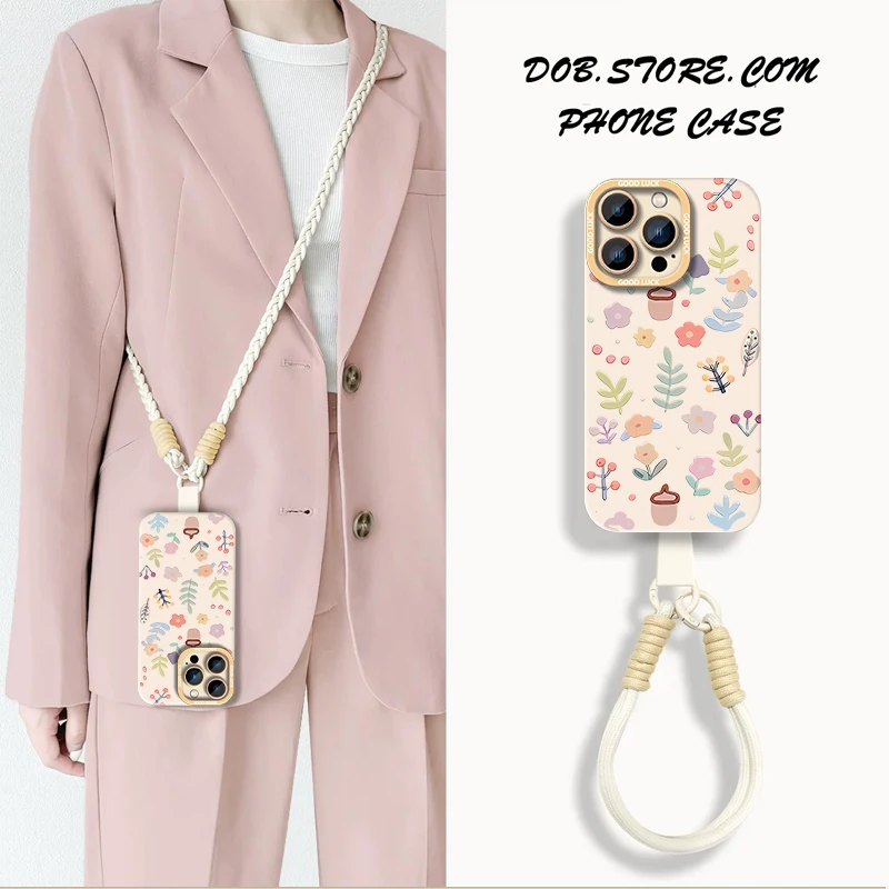 小清新碎花适用vivoy300手机壳iqooneo9斜挎挂绳x80y53y76s12女孩