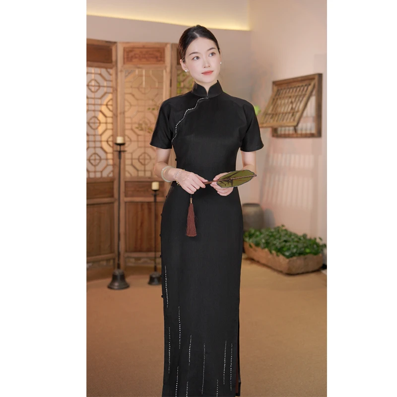 【云帆】良辰媄锦桑蚕丝香云纱全开襟手工古法旗袍衣长约130CM