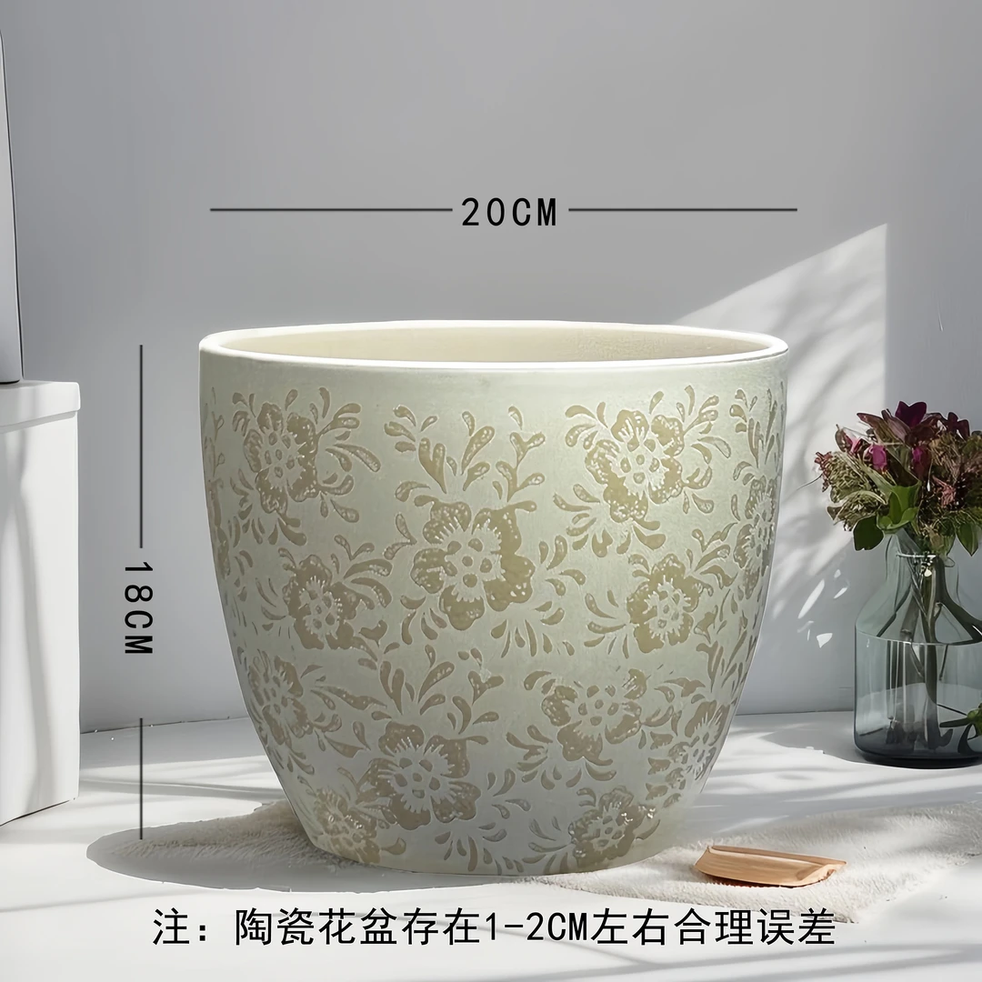 家用陶瓷花盆珍珠釉蛋口径20高度18简约风虎皮兰花多肉绿植盆栽