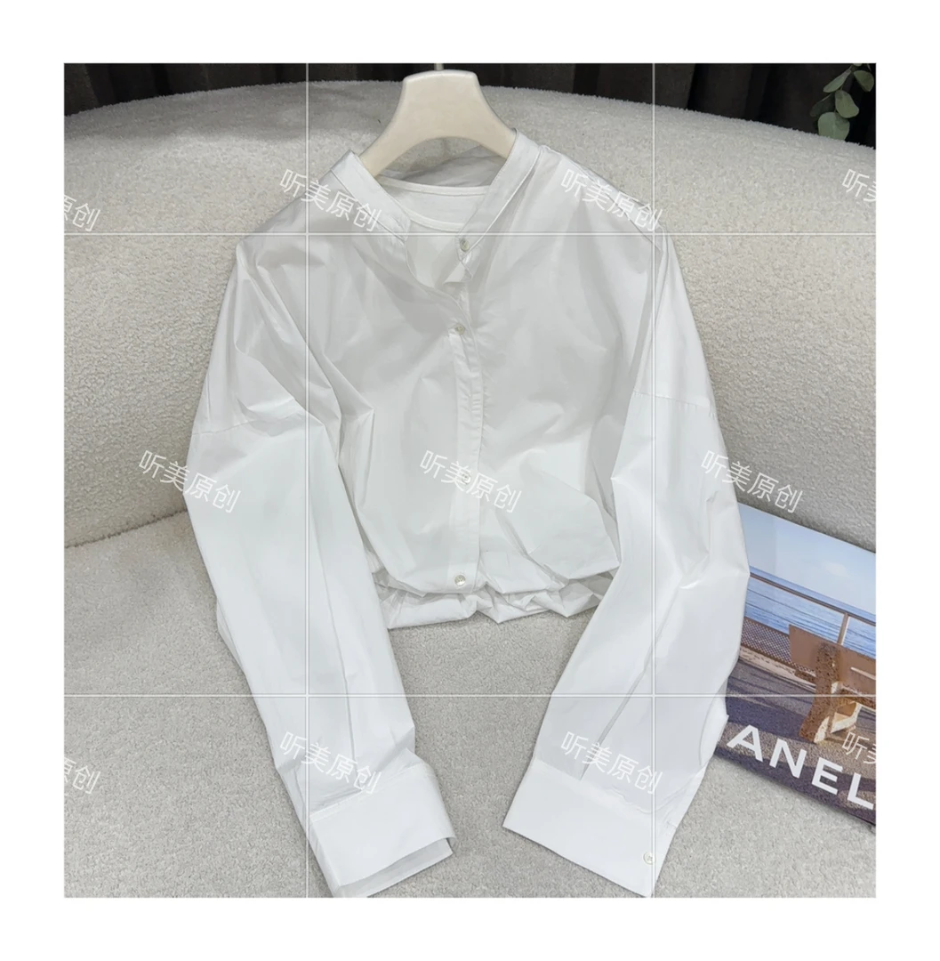 【媚儿推荐】长袖斜扣背心假两件衬衫