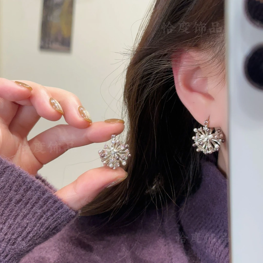 铜合金合成锆石耳饰 【恰度】璀璨烟花锆石珠珠耳扣