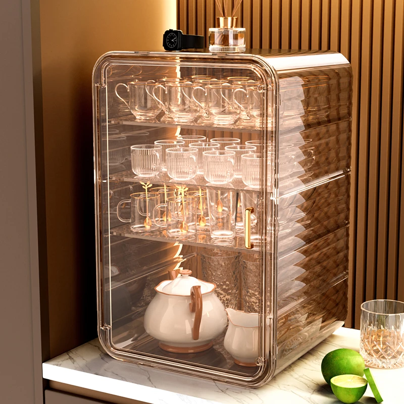 安家日记桌面收纳盒透明茶具方形整理柜餐桌厨房橱柜杯子置物架