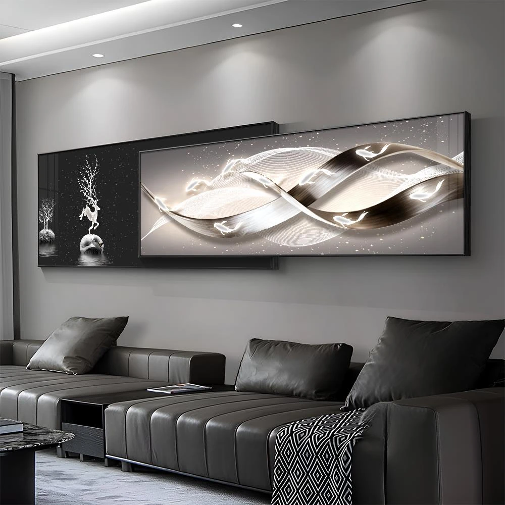 轻奢高级感客厅装饰画极简抽象沙发背景墙挂画九鱼图高端大气壁画