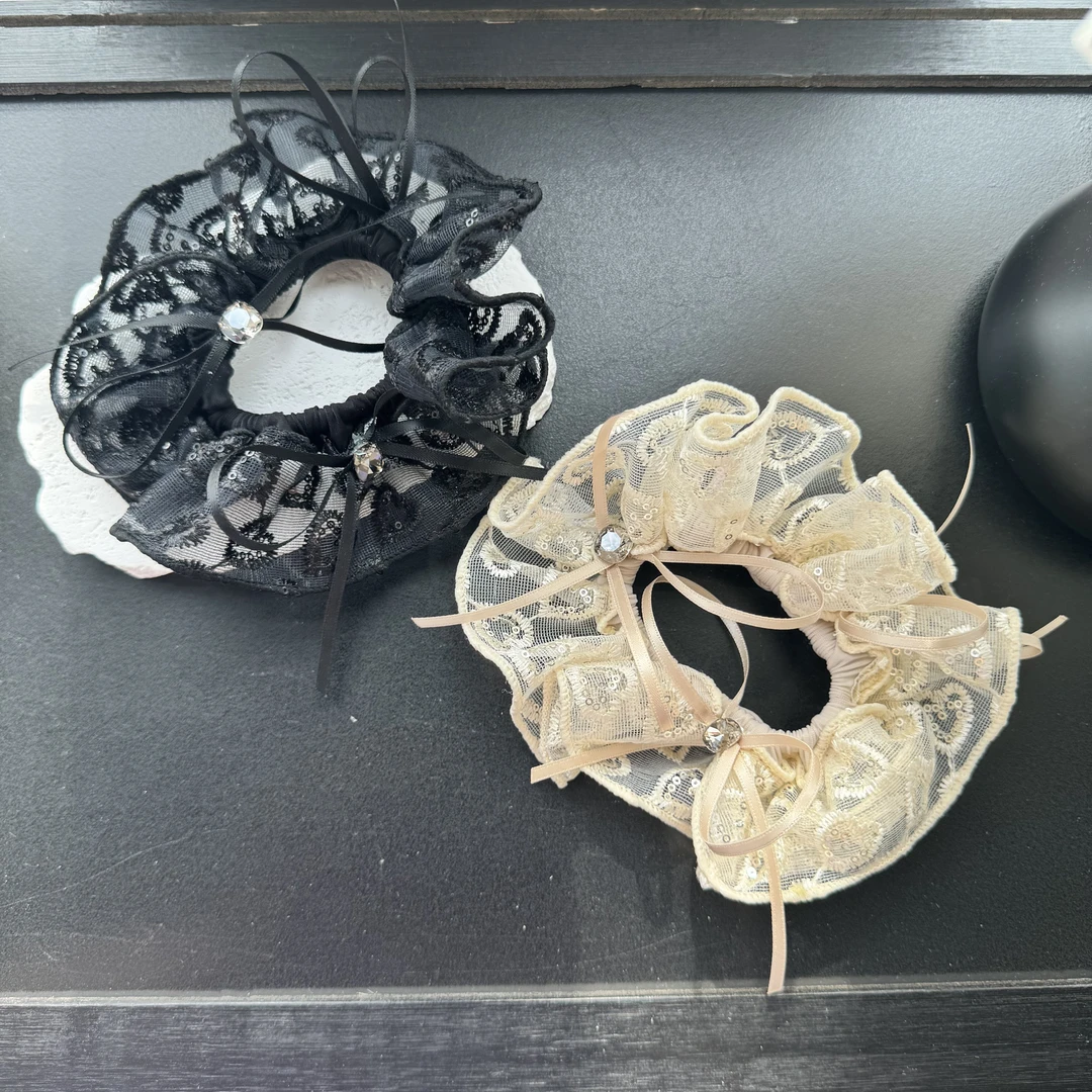 东大门 韩国新款芭蕾风闪钻蝴蝶结丝带网纱肠圈1015