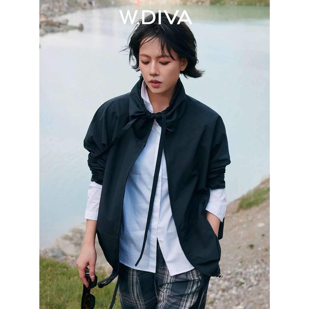 W.Diva【黑立方】抗皱百搭立领抽绳休闲外套帅气小众女装54C152667
