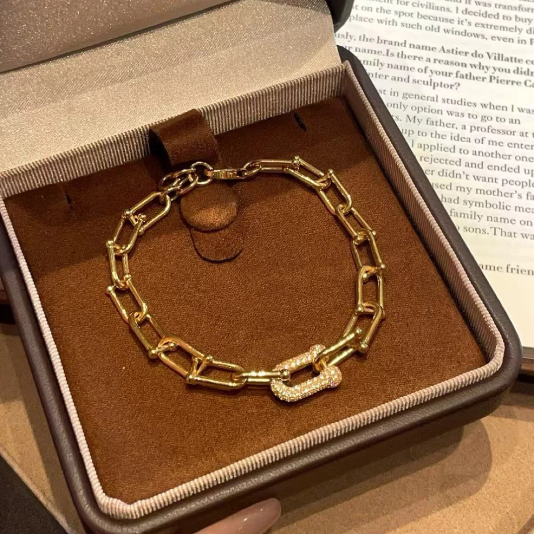 5G黄金足金 999 新品5G镶嵌马蹄手链 镶嵌立氧化锆