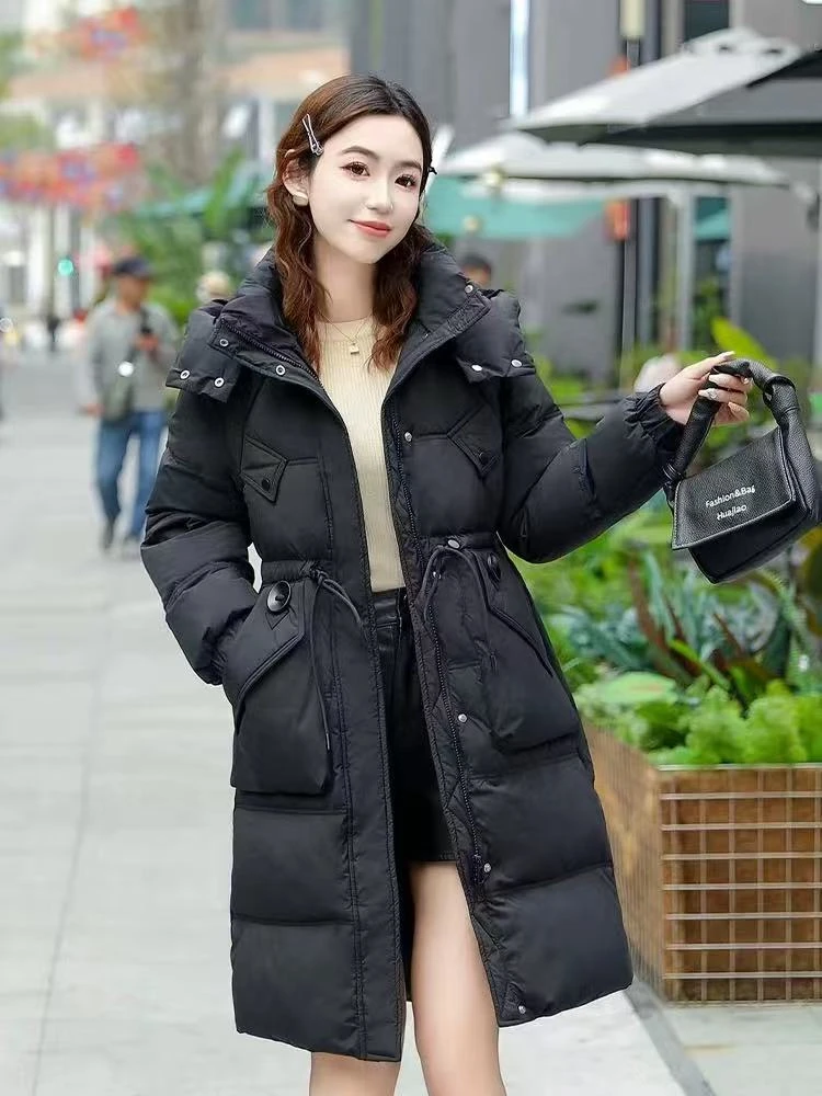 2773#抽绳收腰时尚大口袋棉服外套【衣长98】D3-1