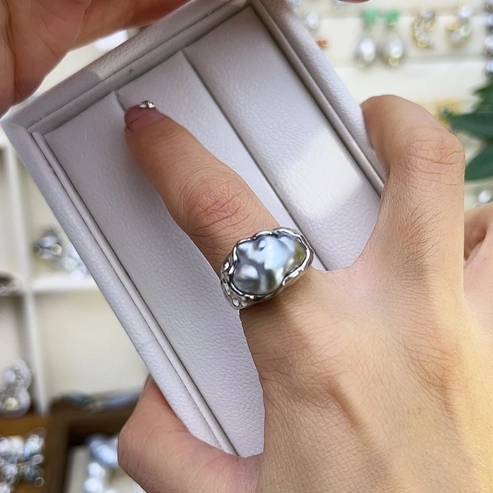 海水珍珠戒指银S925镶嵌
