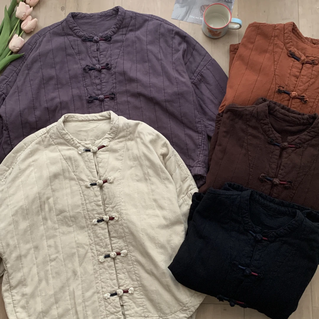 (娇娇推荐)亚麻软糯中国结绕线盘扣棉袄 50370