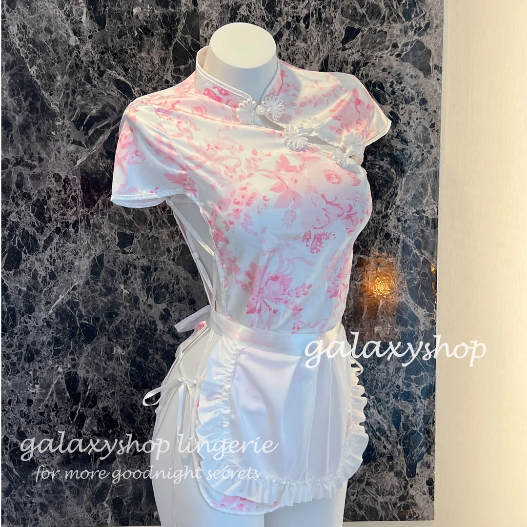 猫什么喵pro·中华小厨娘*氛围感印花侧面绑带*短款盘扣连衣裙