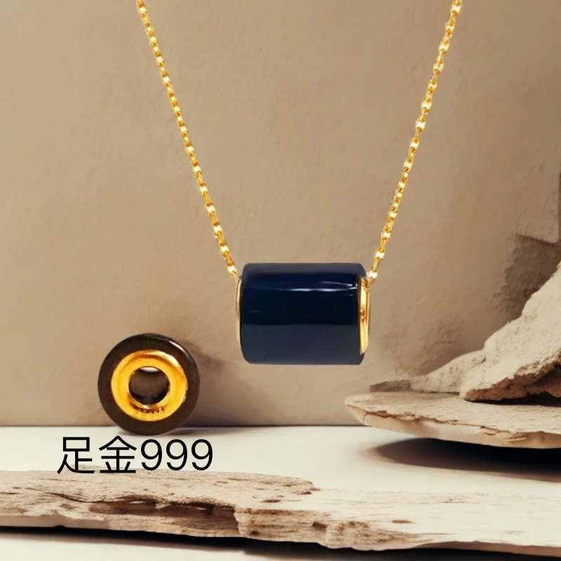 【李总】时尚足金镶嵌和田墨玉路路通赠合金链