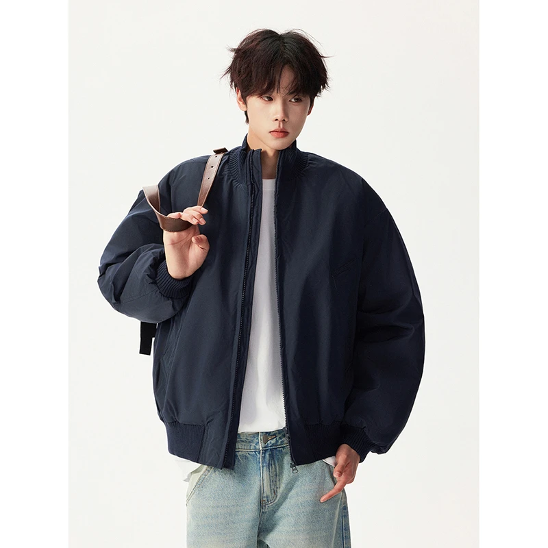 高品质菱格夹棉棉服立领飞行夹克廓形高街加棉加厚外套12347