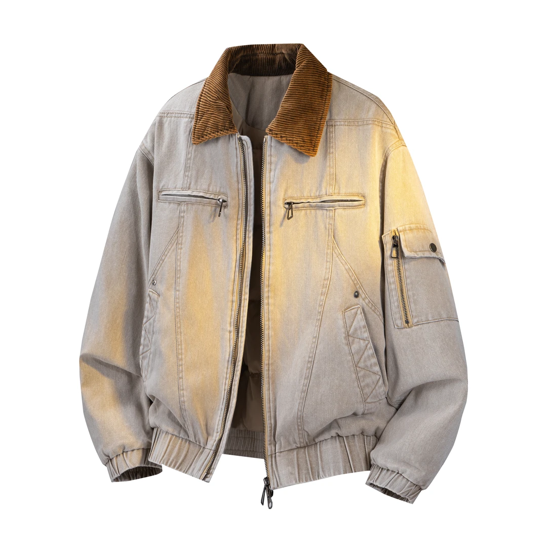 MR.MUDI/穆迪先生工装翻领羽绒服男士冬季加厚保暖水洗牛仔衣外套