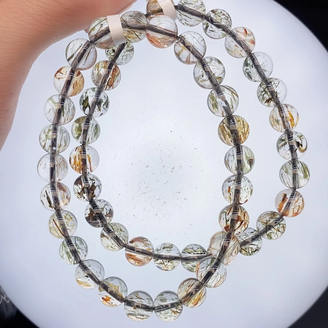 水晶手链未镶嵌39黑金超七7mm