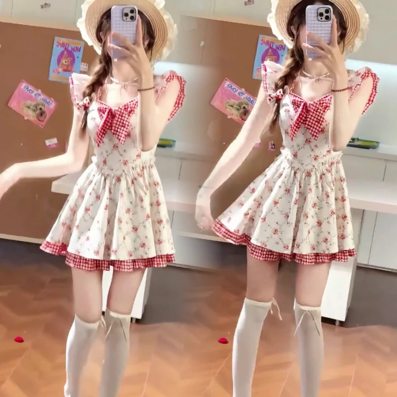 甜美设计感夏日度假风碎花收腰显瘦短款连衣裙初恋温柔小个子裙子