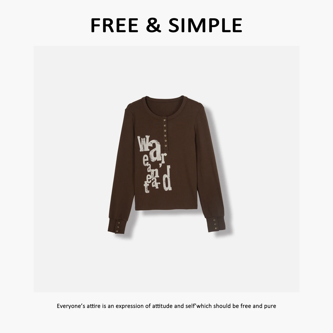 Free&Simple-‘青春邮件’早秋款街头松弛慵懒风字母领扣T恤-10319