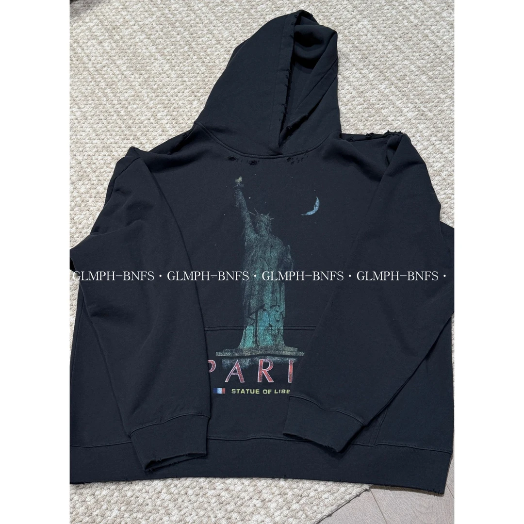 GLMPH-BNFS【女神卫衣】磨破印花连帽宽松卫衣长袖百搭上衣-1356